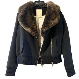 kate spade trina fur collar wool jacket 4 double zipper brown black $698